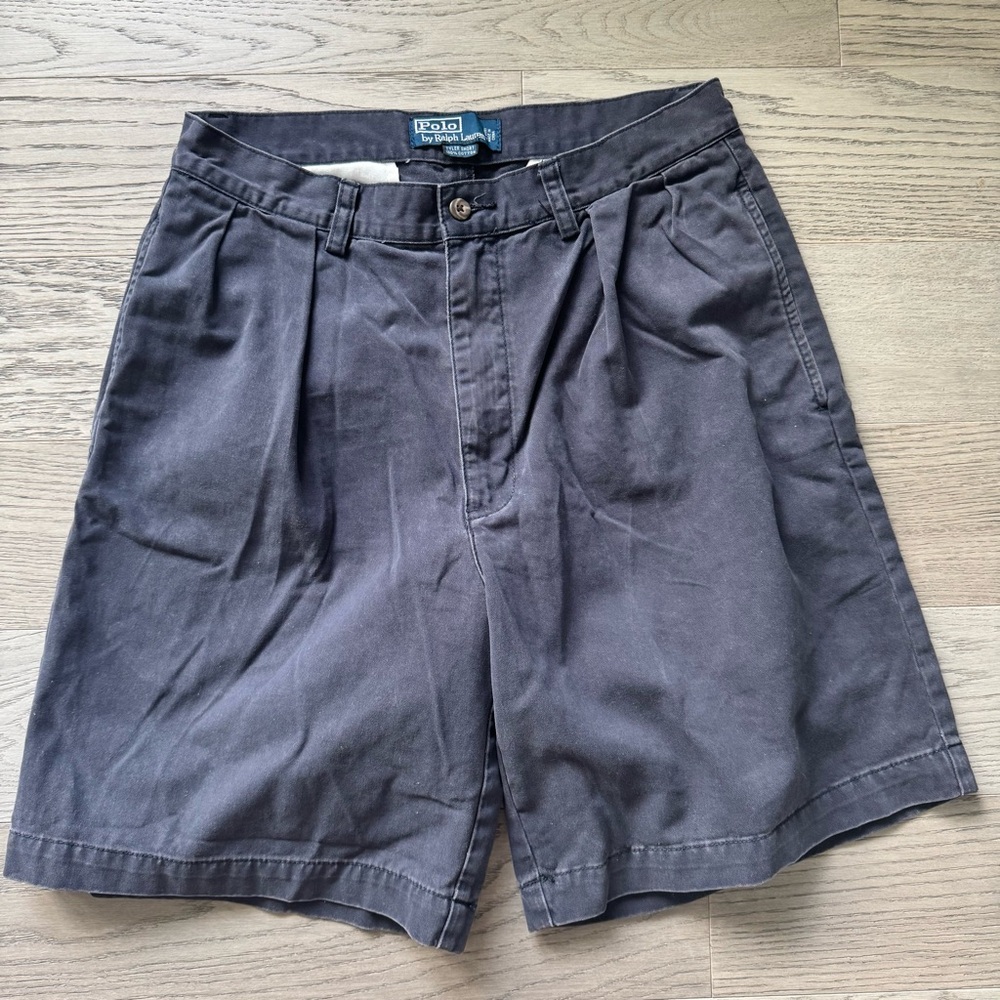 2000s/Y2K Polo Ralph Lauren Navy  Pleated Front Chino Shorts - size 32